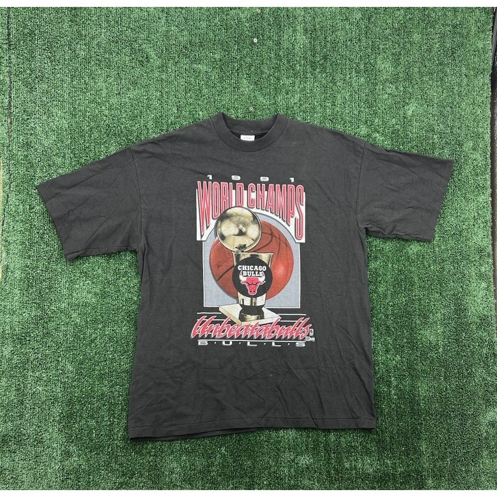 Vtg 1991 Chicago Bulls NBA World Champs Unbeatabulls T-shirt Salem Black Sz XL